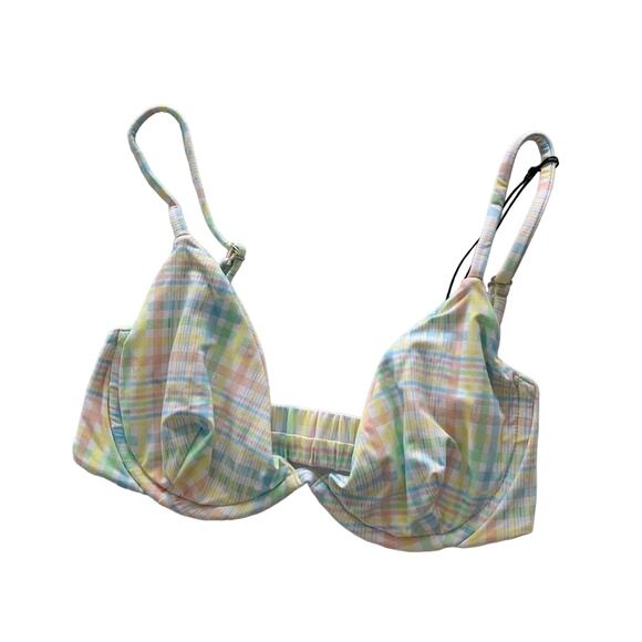 VDM Revolve Isla White Pastel Plaid Print Underwire Swimwear Bikini Top Sm - Picture 7 of 7